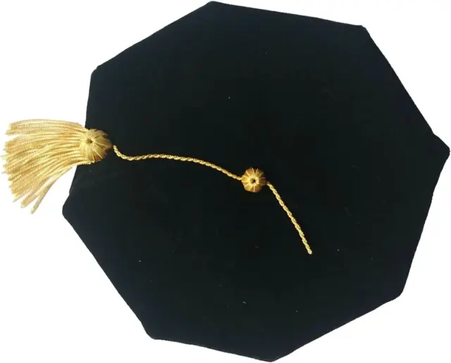 Doctoral Graduation Tam Unisex Black Velvet 8-Sided with Gold Bullion Tassel