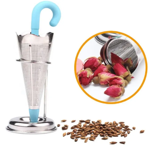 Stainless Steel Umbrella Tea Infuser with Drip Tray-Mesh Strainer & Silicone Lid