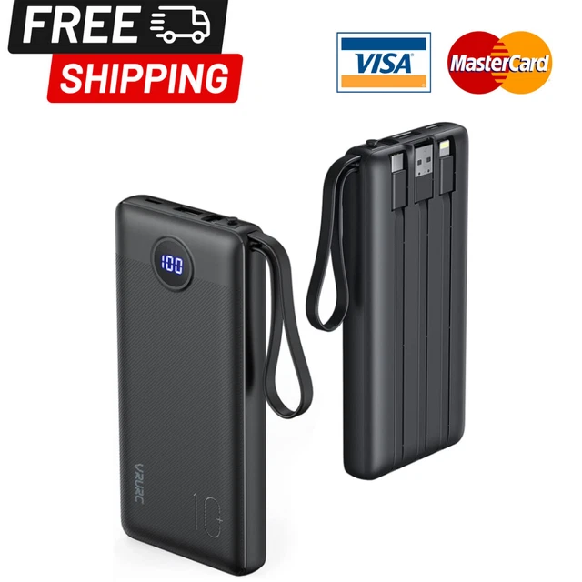 Portable Charger With Built In Cables Vrurc 10000Mah Ultra Slim Usb C Power Bank