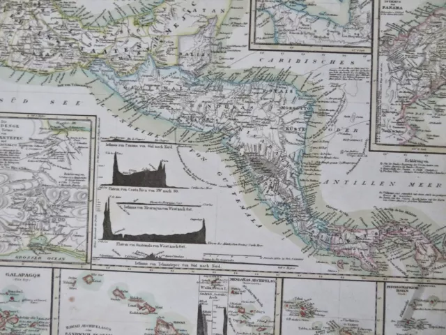 Central America Guatemala Nicaragua Panama Volcanoes c. 1850 German color map