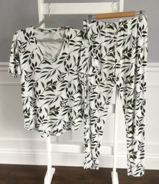 Milkmaid Goods Maternity 2Pc PJ Set~Short Sleeve~USA Made~Palm Leaves~L~Read~GUC