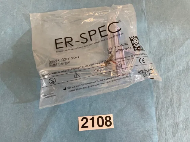 ER-SPEC Single Use Vaginal Speculum with Light, Large, C020120-1, EXP 2024-05-14