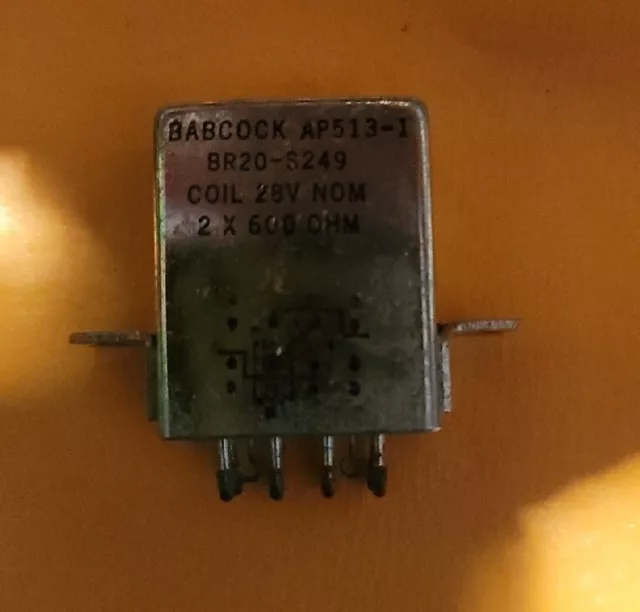 28 VDC 10A 2x600 Ohm Relay, Babcock AP513-1 BR20-S249 (NOS)(QTY 1 ea)B23