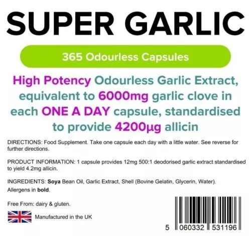 Super Knoblauch 6000 mg geruchlose Kapseln (365er-Pack) hohe Allicin-Potenz [1196] 3