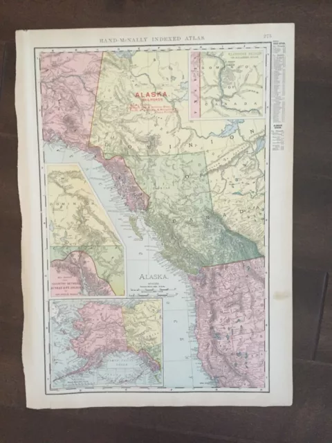 LARGE COLOR 14" x 21"" Rand McNally map of Alaska-1905