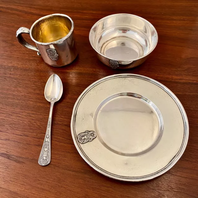 4 Dominick & Haff Sterling Silver Complete Baby Set "Pro Patria" American Eagle