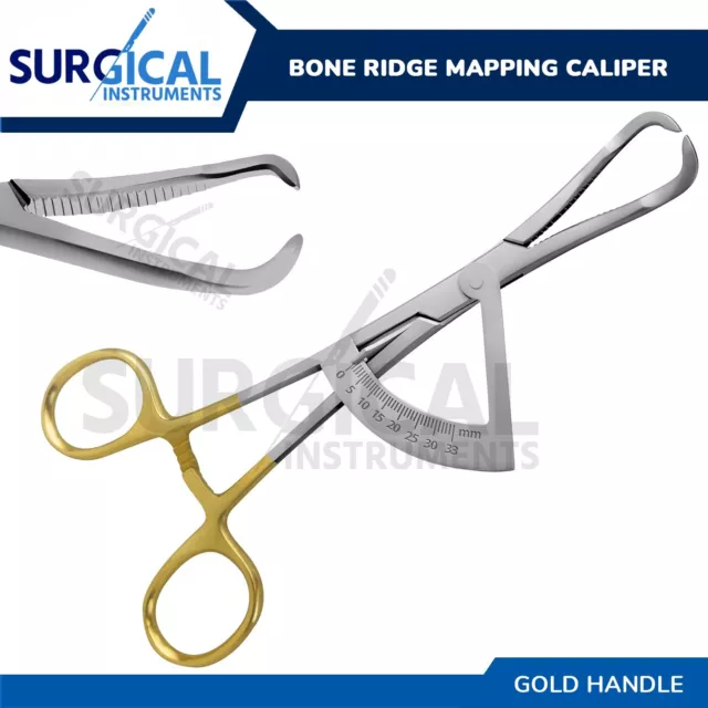 Bone Ridge Mapping Caliper Forceps Dental Implant - Gold Handles German Grade