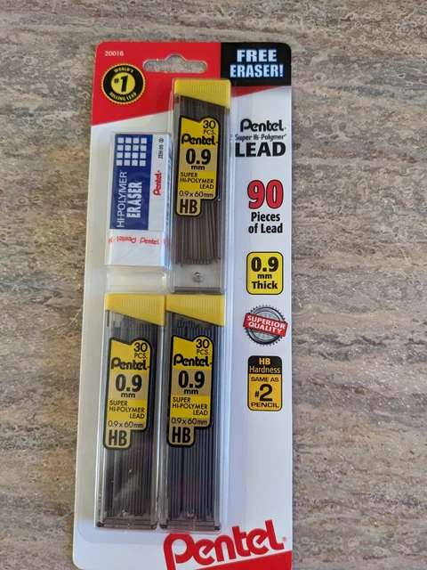 Pentel Super Hi-Polymer Lead Refills, 0.9 mm, 90 Pieces (C29BPHB3)+ Free Eraser