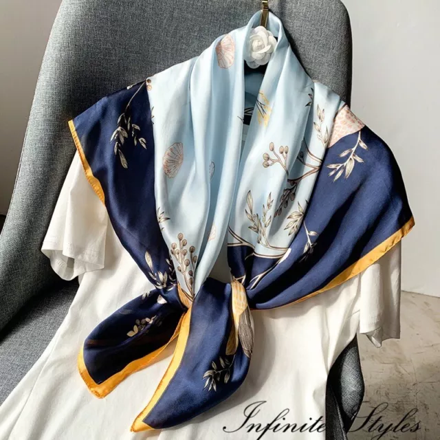 Women Lady Quality Large Elegant Floral Square Silk Scarf Wrap Shawl-90*90cm