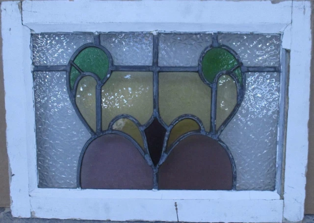 OLD ENGLISH LEADED STAINED GLASS WINDOW Cute Abstract 21.75" x 16"