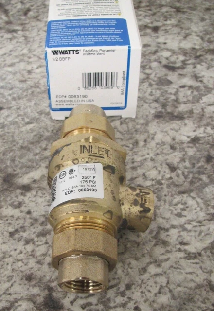 Watts 1/2 Inch Bbfp Backflow Preventer 0063190 Nos Free Shipping