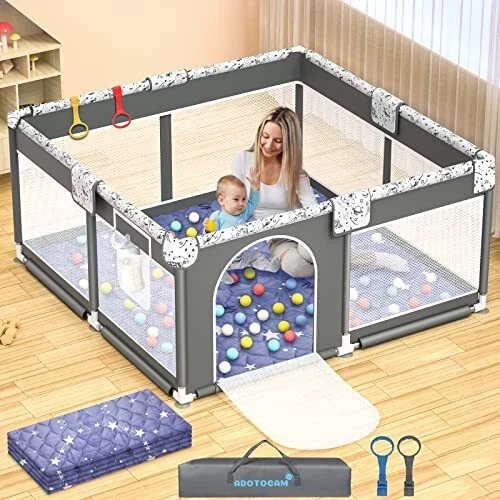 Baby Playpen with Play Mat, Large Playpen for Babies with Gate, Indoor & white