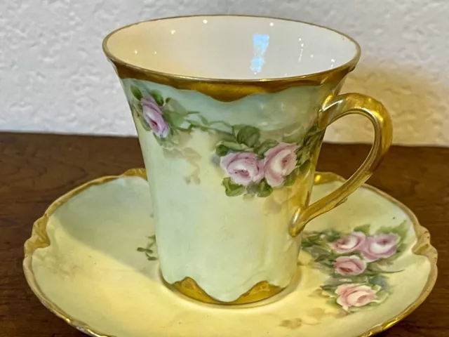 Haviland Limoges France Chocolate Cup Hand Painted Pink Roses Demitasse Cup