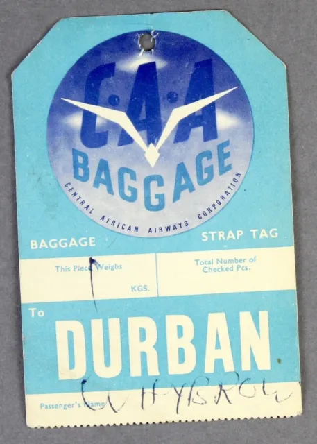 Central African Airways Caa Durban Vintage Airline Luggage Tag Bag Baggage Label