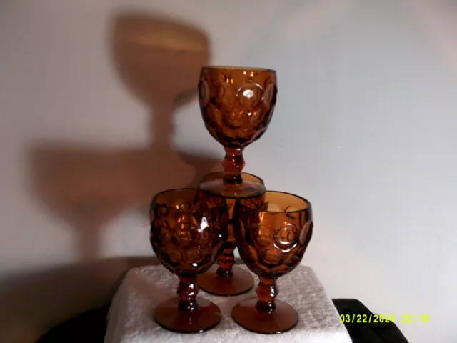 Vtg Imperial Glass Amber Provincial Thumbprint  Water Goblets Set Of 4