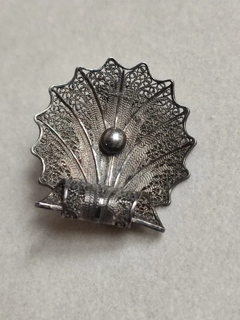 Broche Ancienne Jonquille En Argent Filigrané - Poinçon 920 - Vintage - Occasion
