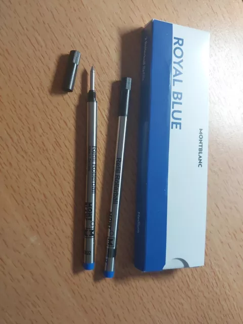 2x Mont Blanc Rollerball Mine Stärke M mittel blau Royal Blue neu