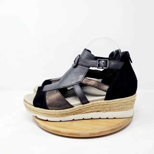 Earth Sandals Womens 8.5 Modena Jasmine Black Espadrille Wedge Gladiator Shoes