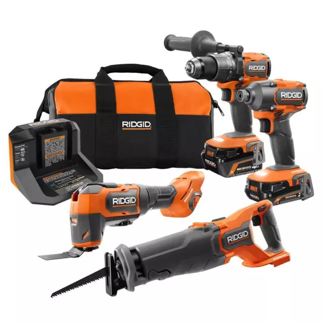 RIDGID 18V Brushless Cordless 4-Tool Combo Kit with (1) 4.0 Ah and (1) 2.0 Ah