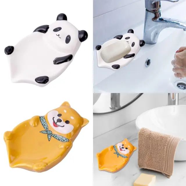 Ceramic Cute Soap Box Funny Self Draining Animal Soap Dish for Home Supplies