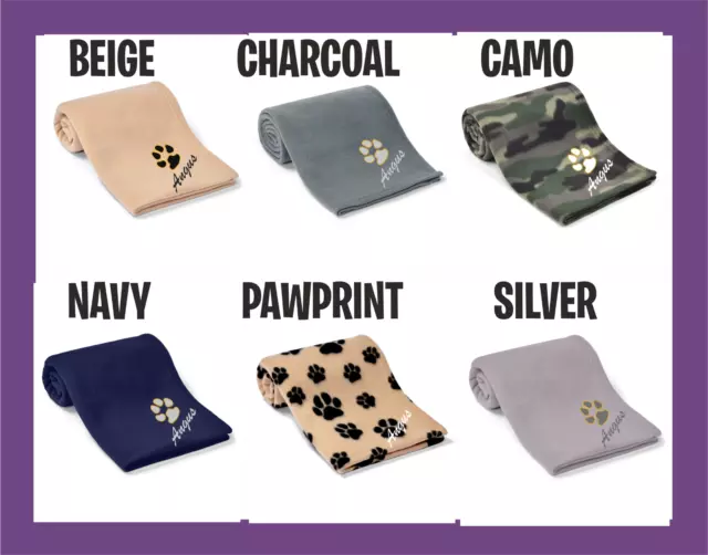 Dog or Cat Personalised Embroidered cosy fleece Fleecy Warm  blanket 6 Colours