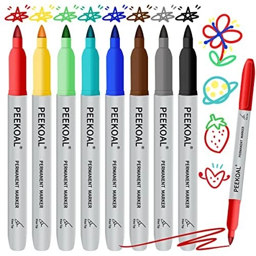 8 Pack Assorted Colors Permanent Markers, Fine Tip Colored Markers Pens