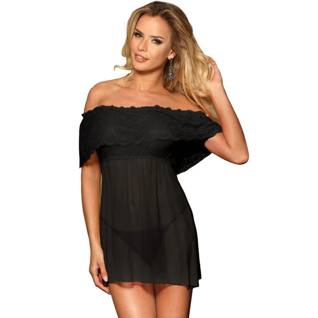 Abito Corto Trasparente + Perizoma Nero L / Xl 124492