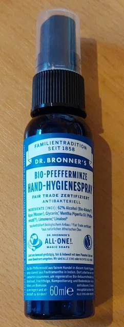 Dr Bronner's Bio Pfefferminze Hand-Hygienespray Fair Trade Antibakteriell NEU