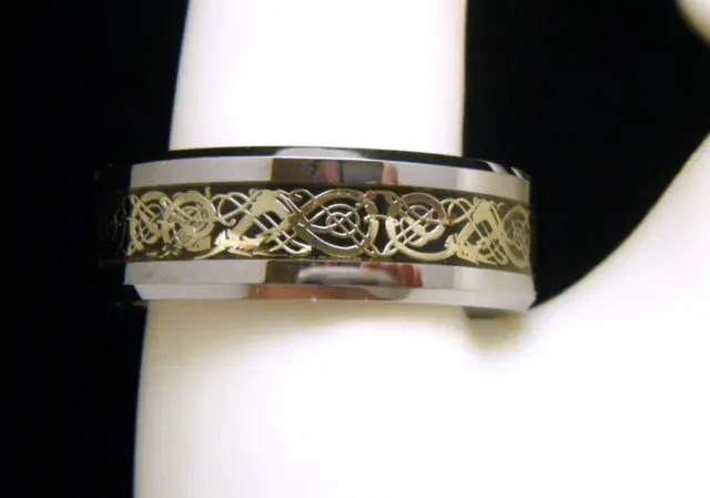 Mens Ring Tungsten Carbide Steel Wedding Band Intricate Celtic Design Sz 12