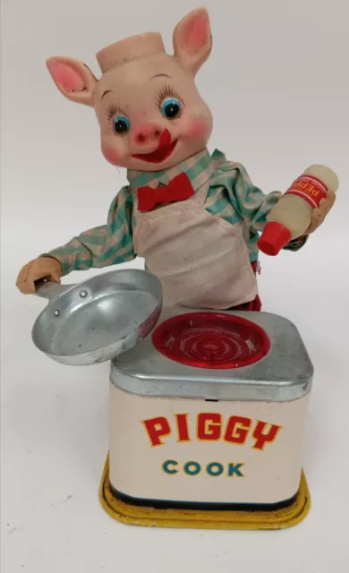 Vintage Piggy Cook Toy Tin-Plate Battery Operated Collectable 24cm Yonezowa