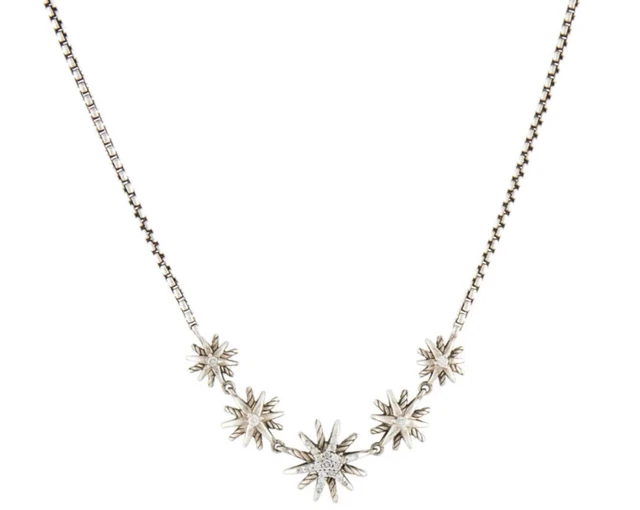 David Yurman Silver Five Station Starburst Diamond Necklace David Yurman Silver Five Station Starburst Diamond Necklace