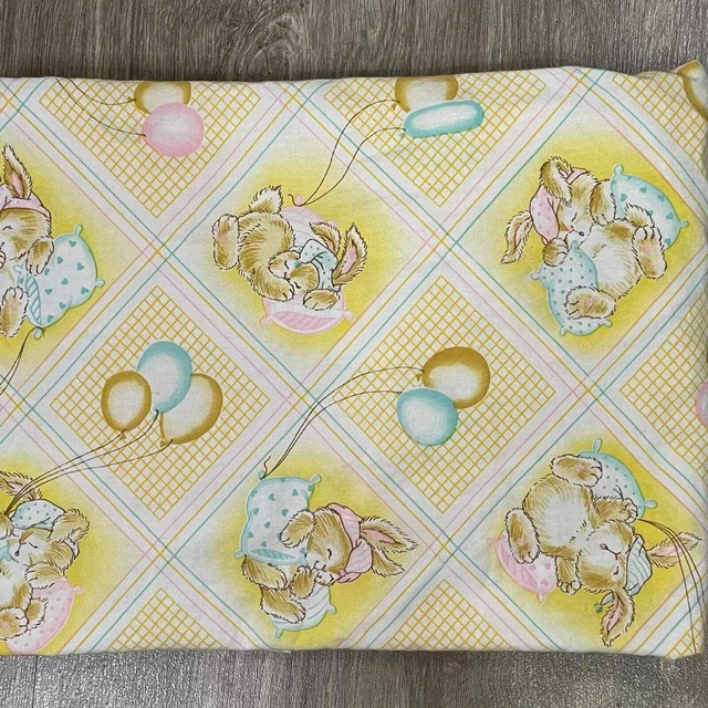 Vintage Dundee Yellow Bunny Balloon Fitted Crib Sheet Baby Rabbit 52” x 28”