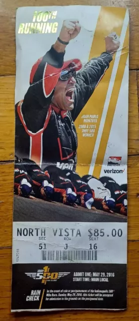 2016 Indianapolis Indy 500 Ticket Stub Alexander Rossi Juan Pablo Montoya MCr