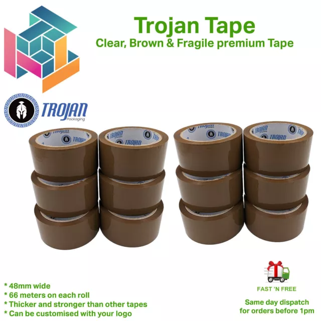 12 x Strong Brown Tape Buff Parcel Packing Tape 48MM X 66M Box Sealing Rolls