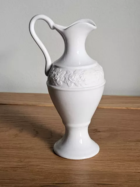 VINTAGE White Ceramic VASE Jug, detailed with flowers