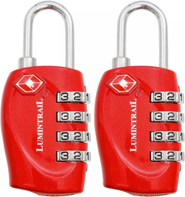 Lumintrail TSA Approved Locks, 4 Digit 2 Pack, Red (2 Lock Only)