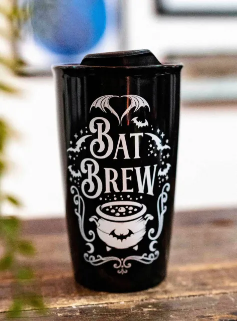 Gothic Wicca Sacred Bat Brew Magic Cauldron Ceramic Travel Coffee Mug Cup 12oz