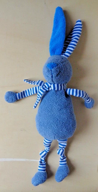 Bb / Doudou Peluche Boutchou Monoprix Lapin Bleu Blanc Raye Kom 9