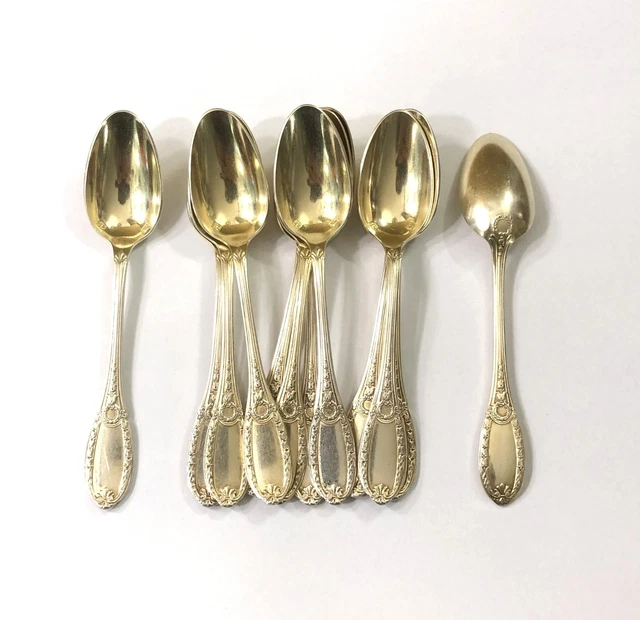 12 cuillères à café métal argenté design 70 orfèvre Christofle mod Duo Tapio Wirkkala (French silver-plated coffee spoons) - France