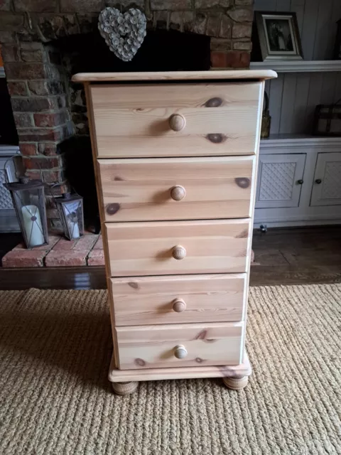 Natural Solid pine,refurbed,5 Drawer Chest Of drawers Tall Boy + Waxing Option