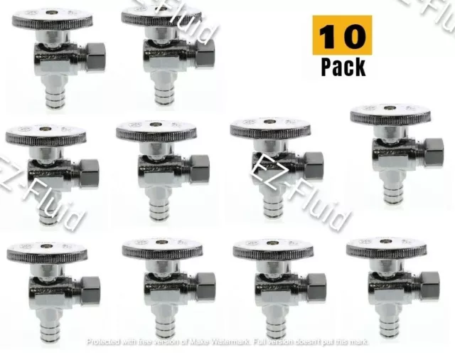 10Pcs HeavyDuty 1/2"PEX x 3/8"Comp 1/4Turn Brass Angle Stop Water Shut-Off Valve