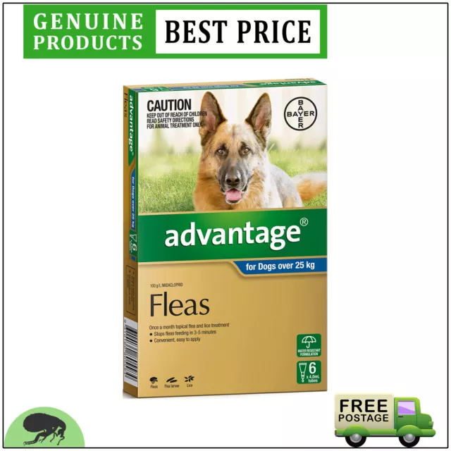 ADVANTAGE 6 Doses Flea Treatment for Dogs Over 25 Kg BLUE FREE Shipping