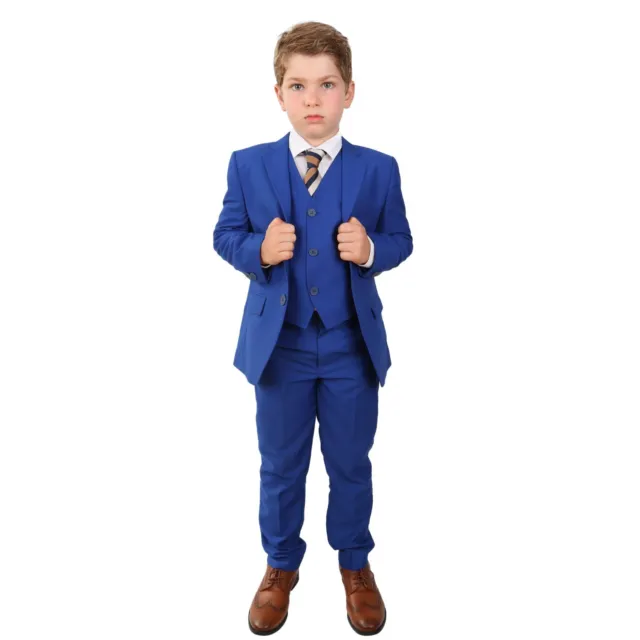 Traje formal azul real para niños boda italiana graduación 5 piezas paje saks trajes azules