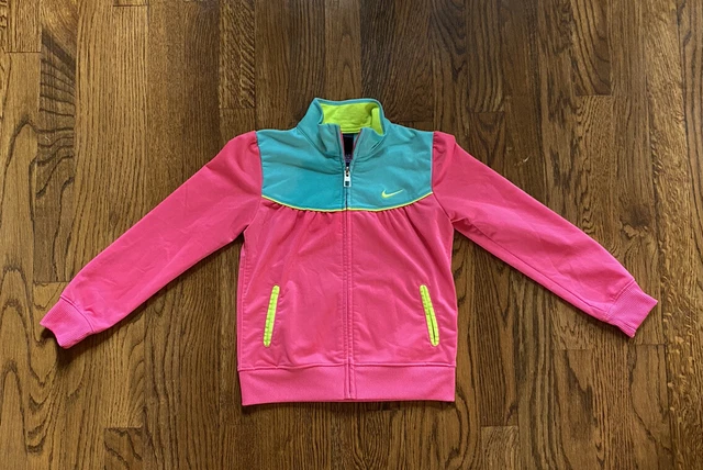 Girls Youth Nike Long Sleeve Full Zip Track Jacket Pink Teal Yellow Sz 6X Jacket