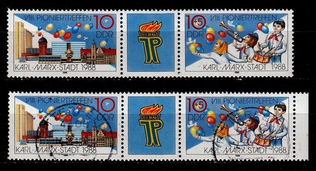DDR 1988: 3181 - 3182 Zusammendruck Pioniere  postfrisch + gestempelt,siehe Bild