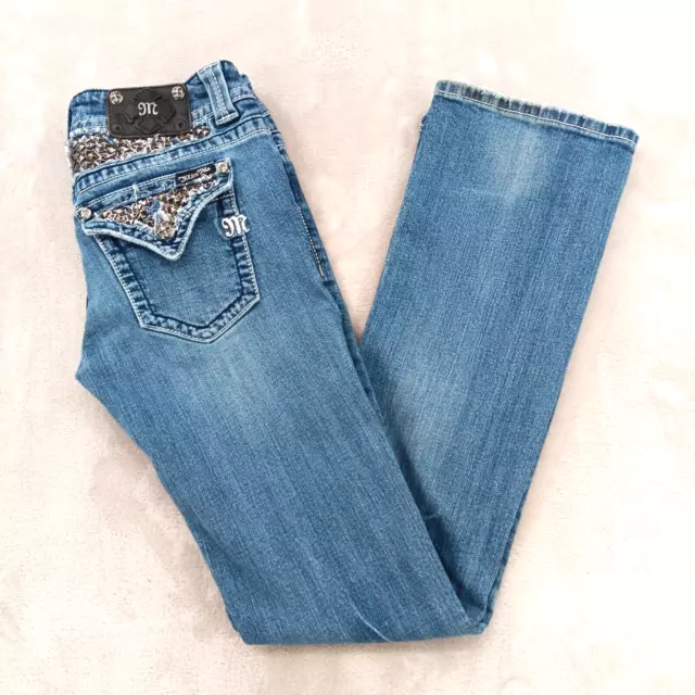 Miss Me Jeans Womens 30 x 33 Blue Denim Boot Cut 5 Pocket Bejeweled JP5002B54R
