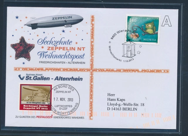 124c1) Zeppelin NT, Schweiz 16.Weihnachtspost 2013, peron.Adr + Codierung