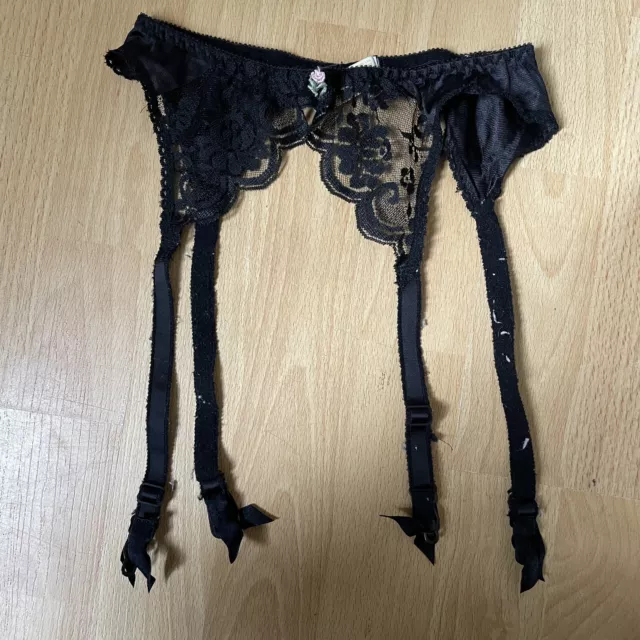 Vintage Victoria's Secret Gold Label Garter Belt Black Medium Made In USA