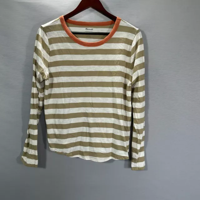 Madewell Top Womens Large Whisper Organic Cotton Striped  Long Sleeve Tee Shirt