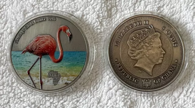 Rare Ghana Pink Flamingo .999 Silver Layered Coin - Add to Your Collection!